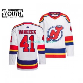 Camiseta New Jersey Devils VITEK VANECEK 41 Adidas 2022-2023 Reverse Retro Branco Authentic - Criança